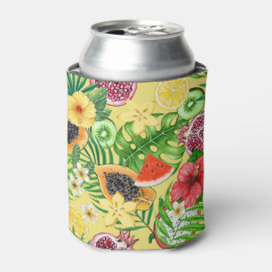 Porta-lata Frutas tropicais, flores e folhas em amarelo