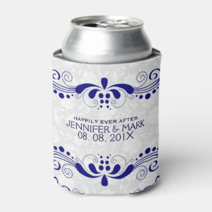 Porta-lata Fundo branco dos damascos do laço floral dos azui