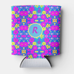 Porta-lata Fundo com padrão de flores rosa azul amarelo adici
