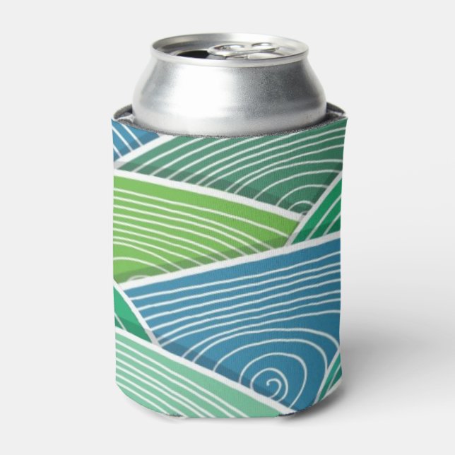 Porta-lata Fundo das ondas abstrato verdes enroladas (Can Front)