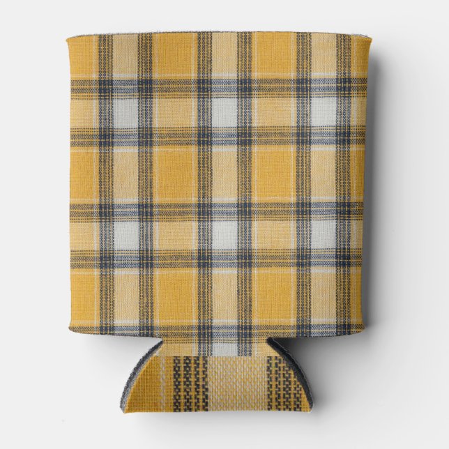 Porta-lata Fundo de Textura de Tartan Branco Amarelo (Frente)