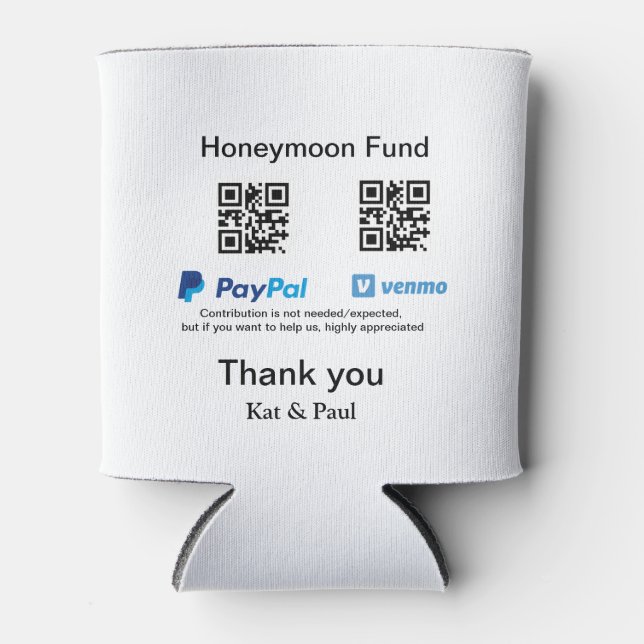 Porta-lata Fundo Honeymoon PayPal Venmo obrigado de código QR (Frente)