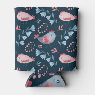 Porta-lata Galinhas Folk: Padrão Sem Costura De Aquarela.