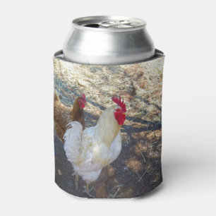 Porta-lata Galo branco com sua galinha,