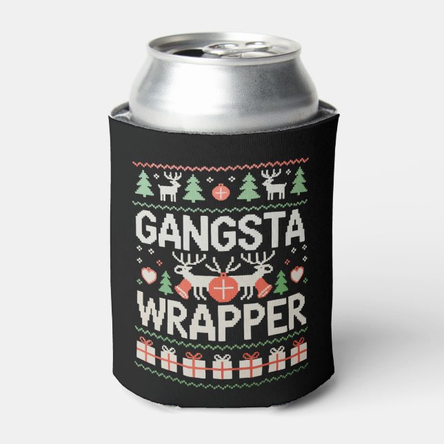Porta-lata Gangsta Wrapper Suéter de Natal Feio no Natal (Can Front)