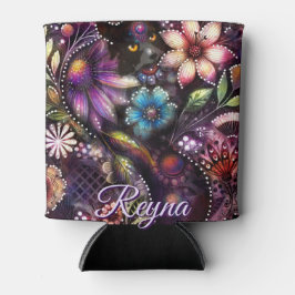 Porta-lata Garden Kitty Cat Floral Abstract Personalized