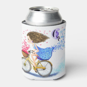 Porta-lata Garota Feliz Em Uma Bicicleta - Corações Românt