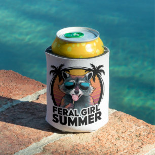 Porta-lata Garota Feral de Guaxinim Verão Vintage Amante de G