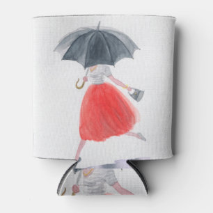 Porta-lata Garota Moça Moda: Ilustração da Chuva dos Guarda-c