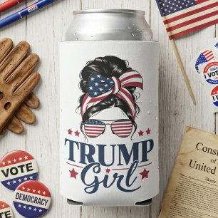Porta-lata Garota Trump Coque Desarrumado Patriótico Bandeira