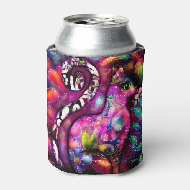 Porta-lata Gatinho-Abstrato de-Whimsso Gato Vermelho Floral R (Can Front)