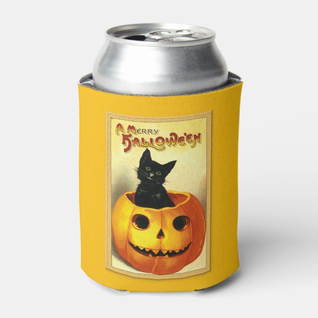 Porta-lata Gatinho de Halloween Sentado em Jack O Lanterna po (Can Front)