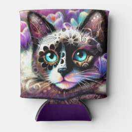 Porta-lata Gatinho Siamês Gato Crocus Floral Purple Teal Whit