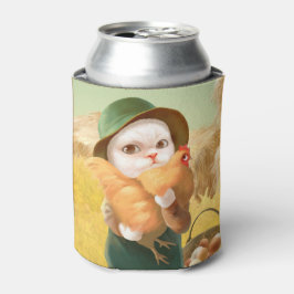 Porta-lata Gato Adorável com Hen na Fazenda