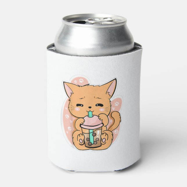 Porta-lata Gato Boba Tea Bubble Tea Anime Kawaii Neko de graç (Can Front)