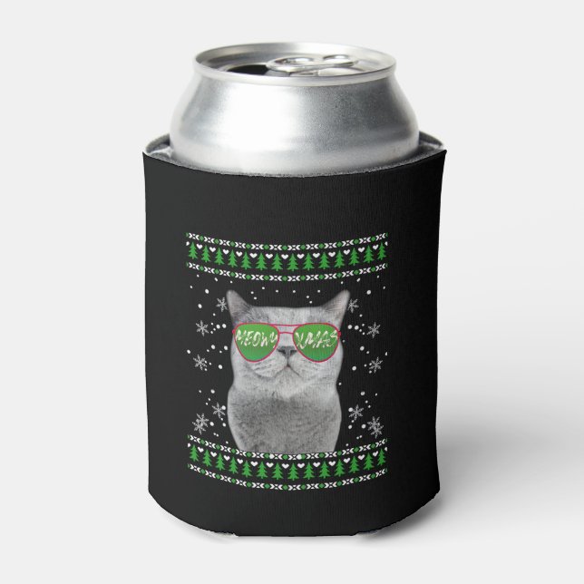 Porta-lata Gato com óculos de sol Suéter de Natal Feliz (Can Front)
