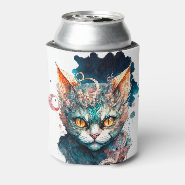 Porta-lata Gato de aquarela no estilo steampunk (Can Back)