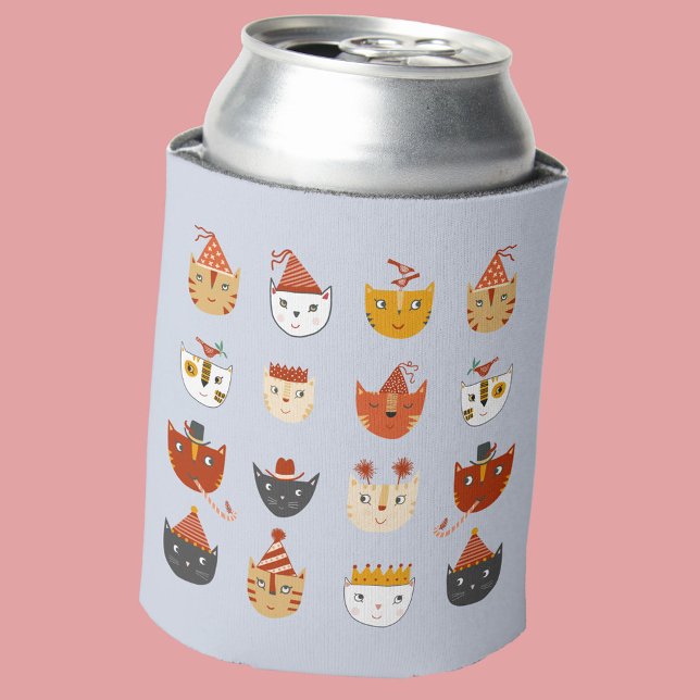 Porta-lata Gato de Festa Corta (Fun party cat can cooler for animal lovers)