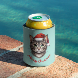 Porta-lata Gato de Natal Fofo Personalizado com Chapéu de Pap