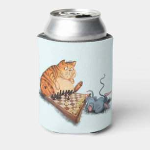 Porta-lata Gato e Rato Tocando Cartoon de Xadrez Engraçando 