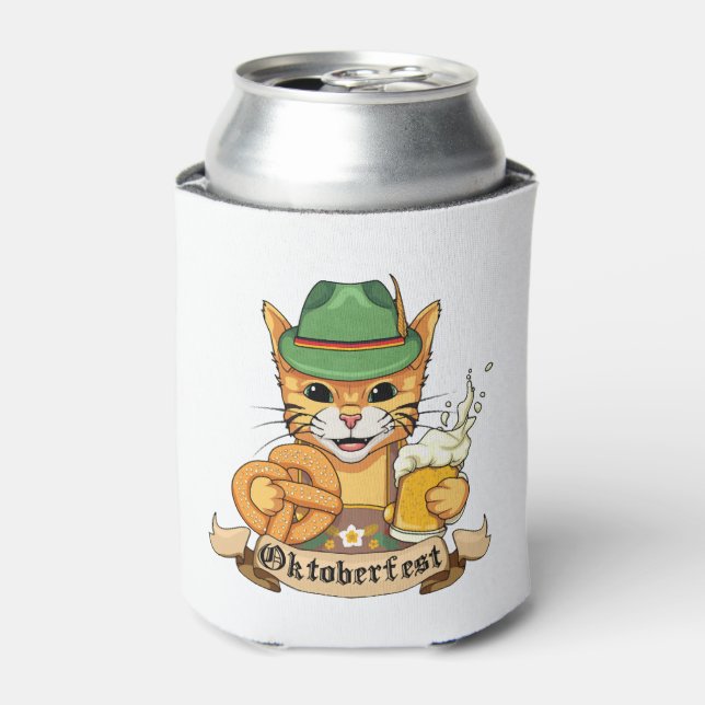 Porta-lata Gato Engraçado Oktoberfest Pretzel Tshirt (Can Front)