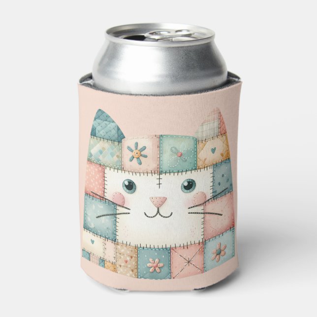 Porta-lata Gato Falso de Patchwork em Pastel (Can Front)