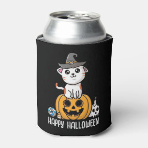 Porta-lata Gato Fofo Sentado no Abóbora Halloween