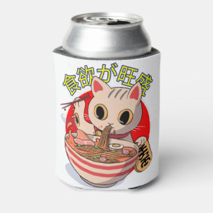 Porta-lata Gato Japonês Fofo Comendo Macarrão com Hashis