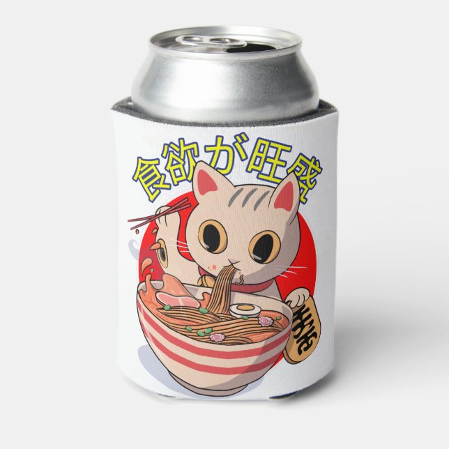 Porta-lata Gato Japonês Fofo Comendo Macarrão com Hashis (Can Back)