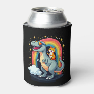 Porta-lata Gato Montando Dinossauro T-Rex Gatinho Arco-Íris D