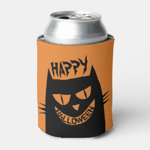 Porta-lata Gato Negro de Halloween assustador em laranja