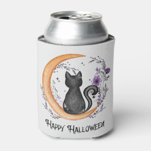 Porta-lata Gato Negro e Lua Crescente para Feliz Halloween