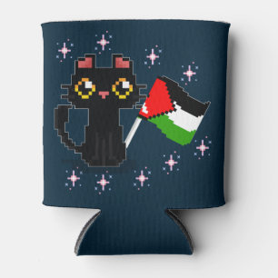 Porta-lata gato preto bonito segura bandeira da Palestina