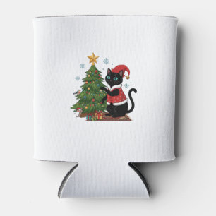 Porta-lata Gato Preto do Natal Chapéu do Papai Noel Árvore Ra