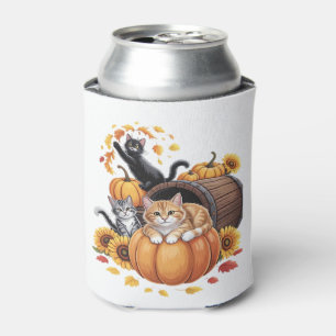 Porta-lata Gatos Caem Autumn Pumpkins Ação de Graças Girassol