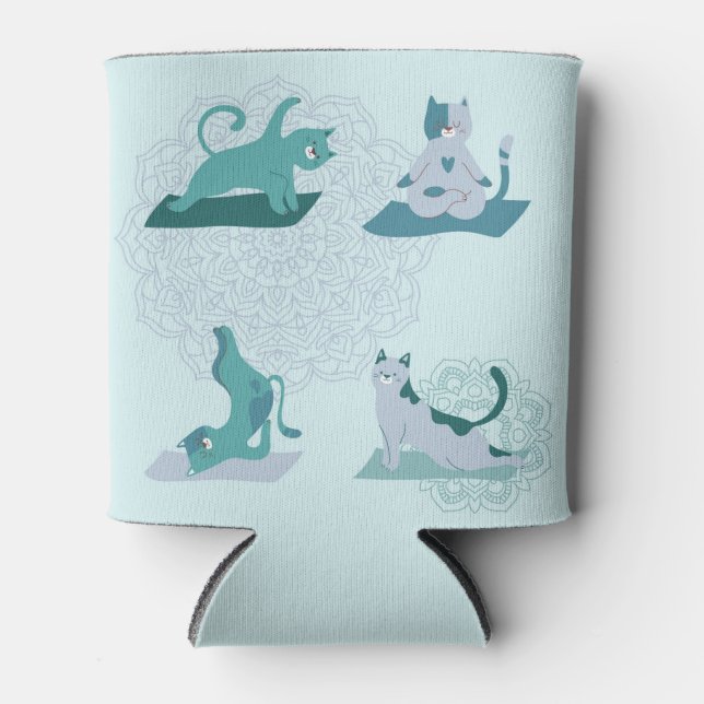 Porta-lata Gatos de ioga verde (Frente)