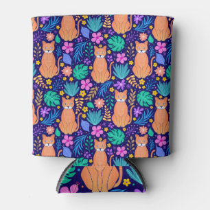 Porta-lata Gatos e flores tropicais: padrão escuro