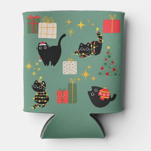 Porta-lata Gatos Pretos de Natal (Frente)