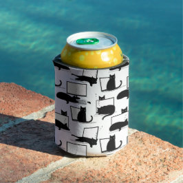 Porta-lata Gatos Pretos Sentados no Padrão de Laptop