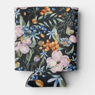 Porta-lata Gentle Watercolor: Berries Florais Cor-de-Rosa