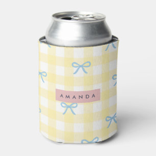 Porta-lata Ginga Amarela Personalizada e Laço Azul Pastel