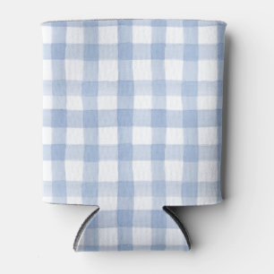 Porta-lata Gingham Branco e Azul de Aquarela