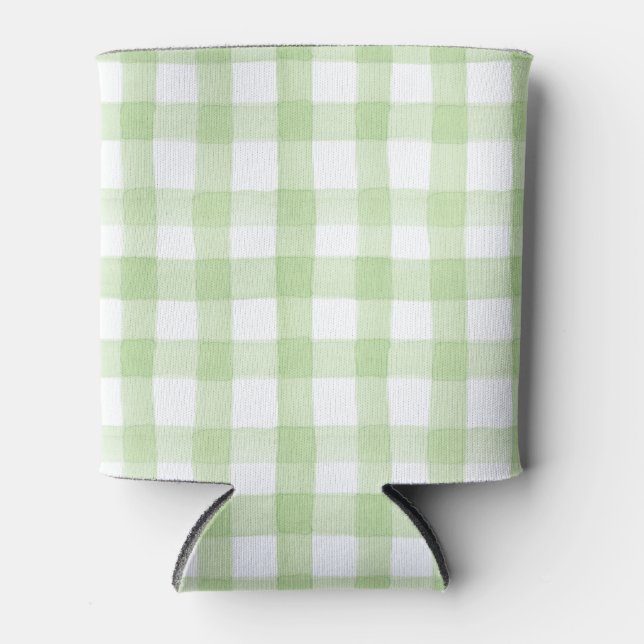 Porta-lata Gingham Branco e Verde da Aquarela (Frente)