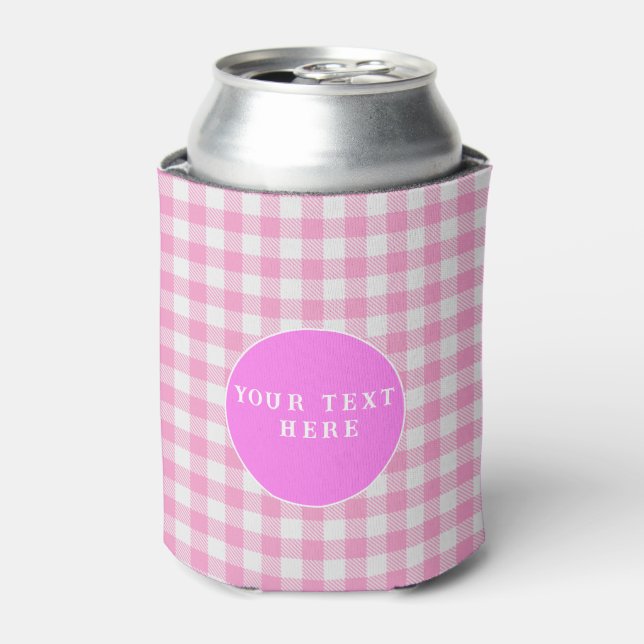 Porta-lata Gingham Rosa Personalizado Lata Isolada Fria (Can Front)
