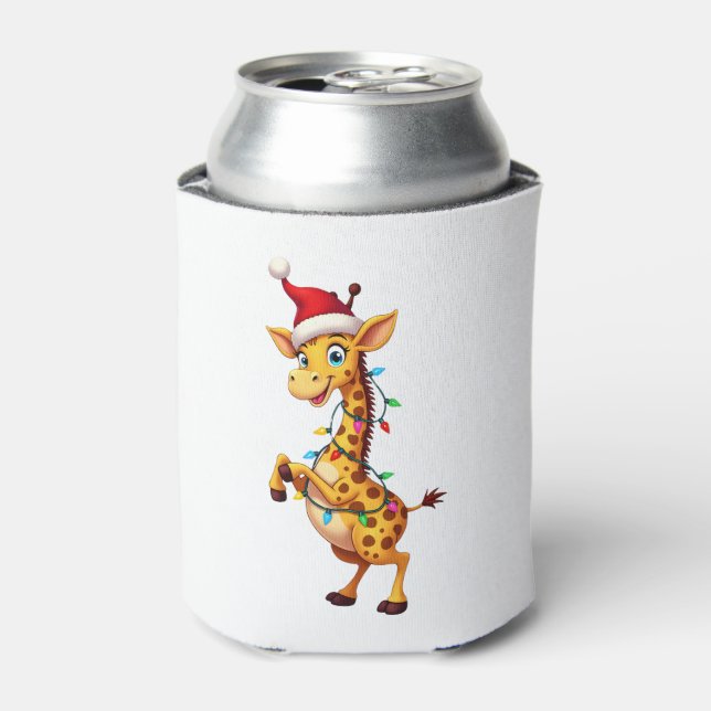 Porta-lata Giraffe Xmas Lighting Funny Santa Giraffe Christma (Can Front)