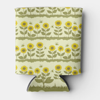 Porta-lata Girassóis, abelhas, lindos padrões sem costura.
