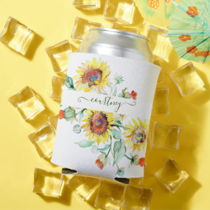 Porta-lata Girassóis aquarela personalizados   