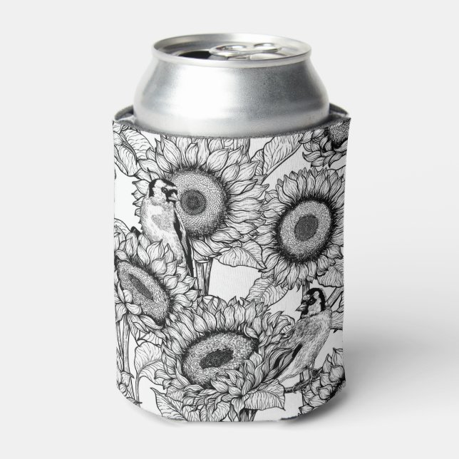 Porta-lata Girassóis e coxas douradas a preto e branco (Can Front)