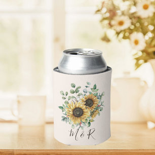 Porta-lata Girassol Sunflower Vintage Aquarela Monogramado