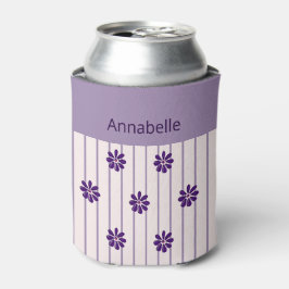 Porta-lata Girly Name Violet Stripes and Purple Flowers